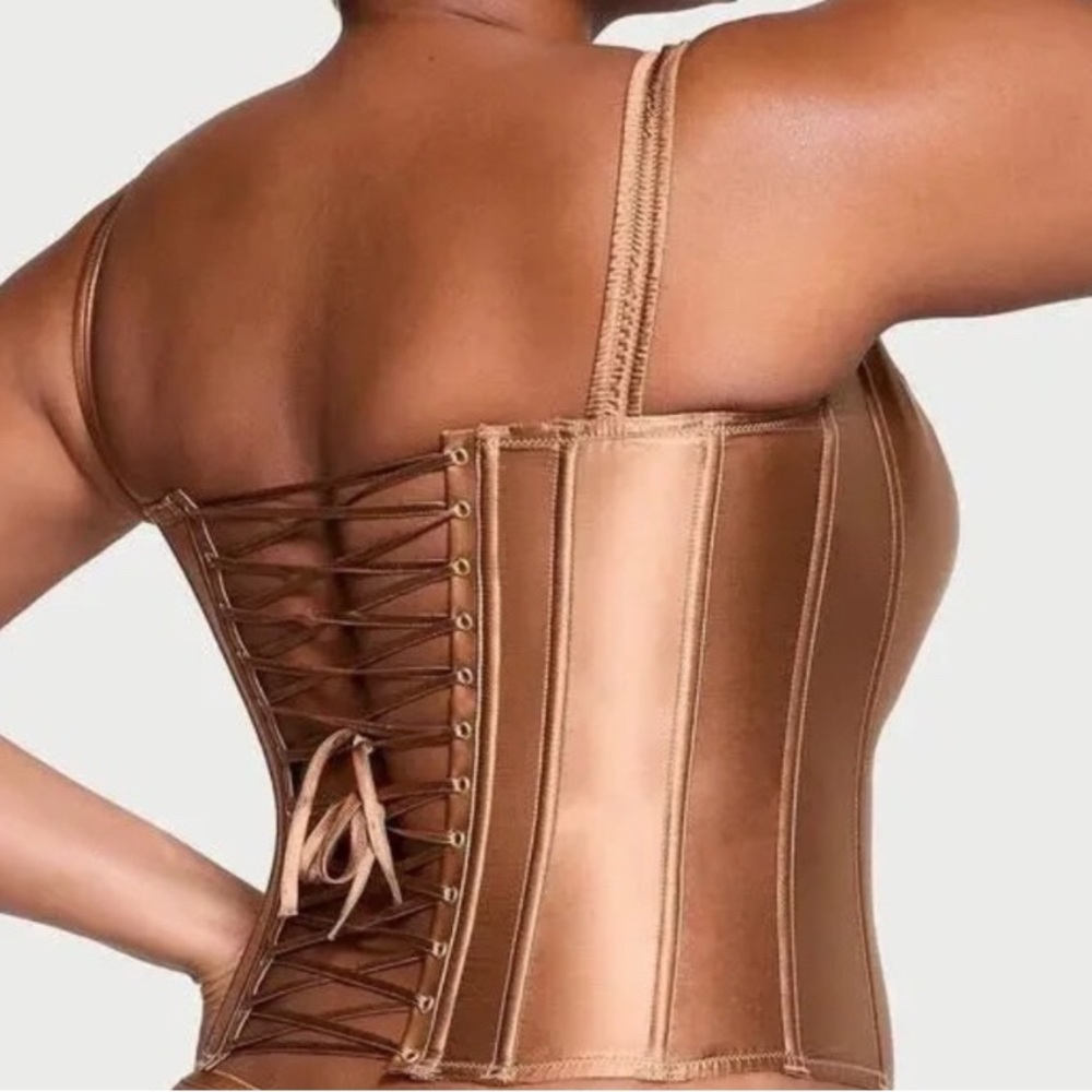 Victoria's Secret Tan Satin Lace-Up Waist Cincher